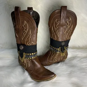 Handmade Womens Black Adjustable Studded Rhinestone Removable Boot Band One Size thumbnail 2