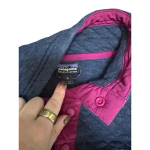 Patagonia‎ Quilted Snap Neck Pullover Sweatshirt Blue Pink Women's M thumbnail 3