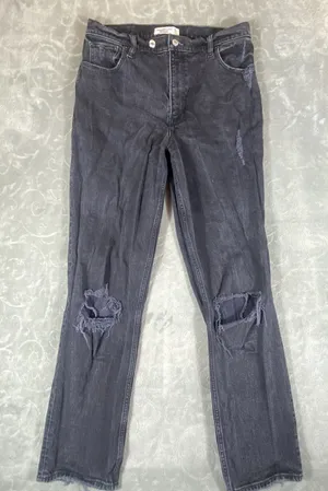 Abercrombie & Fitch 90s Straight Jeans‎ Womens 12/31 Ultra High Rise Rips Fringe thumbnail 1