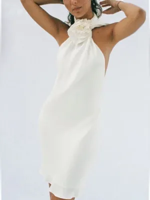 Zara satin effect big flower neck backless minidress SZ M NEW thumbnail 8