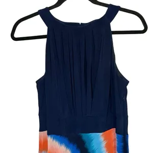 Studio‎ One NY Maxi Dress 8 Navy Pleated Top Multicolor Tie Dye Skirt Sleeveless thumbnail 2