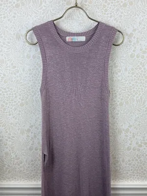 Free People Beach Purple Cotton Slit Sleeveless Ribbed Maxi Dress - Size - XS thumbnail 3