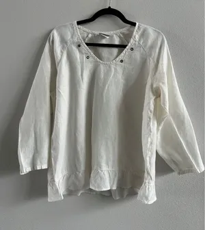 Hot Cotton Women's White Blouse Linen thumbnail 1
