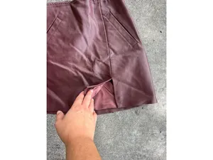 BLANKNYC Burgundy Wine Faux Leather Mini Skirt Biker moto sz24 thumbnail 6