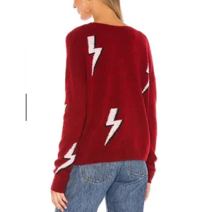 Rails Aries Lightning Bolt Wool Cashmere Blend Sweater Cozy‎ Red White sz M thumbnail 2