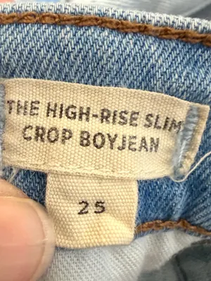 Madewell High Rise Slim Crop Boyjean 25‎ Light Wash Button Fly Raw Hem Jeans thumbnail 6