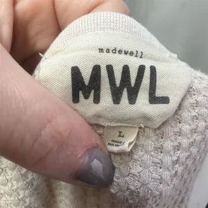 Madewell Women's Cream Waffle Knit Long Sleeve Crop Top Size L thumbnail 9