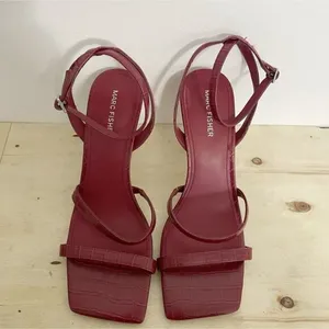 Marc Fisher Size 10 Block Toe Sandal Heel Strappy Stiletto Red Sexy thumbnail 2