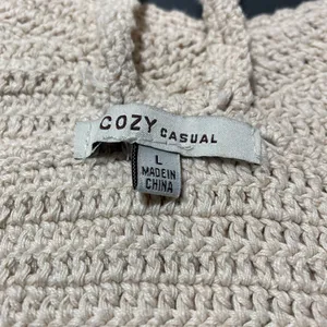 Cozy Casual Crochet Knit Crop Tank in Light Beige thumbnail 4