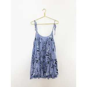 Free People Blue Floral Babydoll Mini Dress Tunic Size XS Tie Strap Boho Cottage thumbnail 4