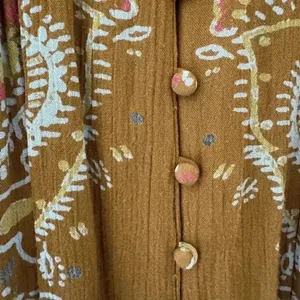 Free People Brown green hippie babydoll peasant dress balloon sleeves S #1993 thumbnail 9
