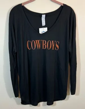 District Women’s Black Oklahoma Cowboys‎ Long Sleeve Top Medium NWT thumbnail 1