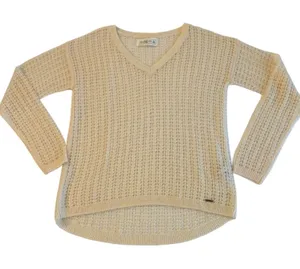 Abercrombie & Fitch Cream Open Knit V Neck Sweater Lightweight Preppy Capsule LG thumbnail 1