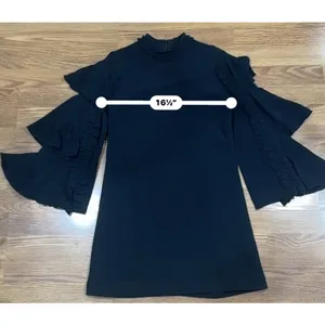 Alexis Marianne Black Tiered Bell Sleeve Crepe Mini Dress S thumbnail 5