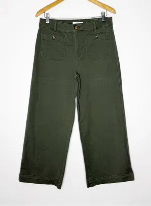 LOFT The Palmer Wide Leg Pants Women’s Size 6 Green Cropped Utility thumbnail 1
