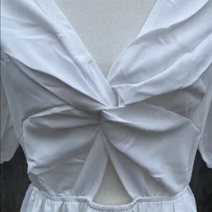 Cupshe White Knot Front Short Sleeve Tiered Mini Dress Size M thumbnail 5