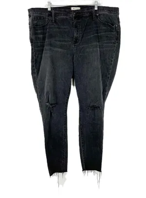 Madewell 9" High-Rise Skinny Jeans in Black Sea Raw Hem Plus Size 37 EUC T2555 thumbnail 1