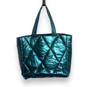 Victoria's‎ Secret Puffer Tote Metallic Teal Green Quilted Bag Blue Green NEW thumbnail 5