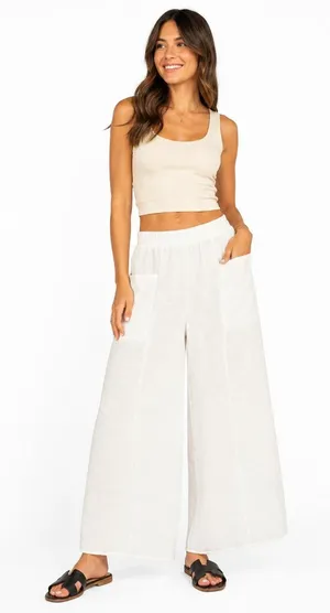 Zenana Women's Pants Size Large White Wide Leg Boho Festival Coastal Vacation thumbnail 1