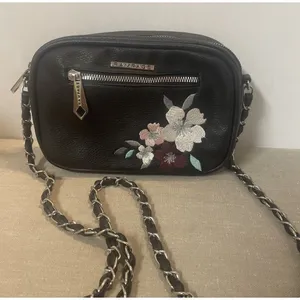 Rampage Black Crossbody‎ Bag floral Embroidered Chain strap Zip close thumbnail 1