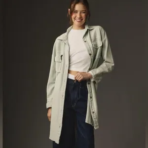 Anthropologie Pilcro Light Sage Button Front Ribbed Duster Shacket Size Small thumbnail 2
