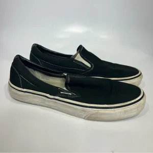 Vans slip on loafers sneakers black white unisex‎ sizing women's size 10 trendy thumbnail 3