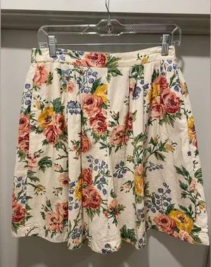 Vintage 90s Cream White Knee-Length A-line Pleated Floral Skirt thumbnail 1