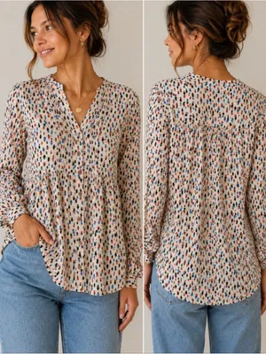 Maeve Anthropologie Printed Pintuck Tunic Blouse Boho Peasant Top US 10 thumbnail 2