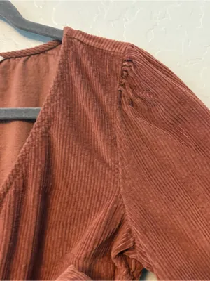 American Eagle brown corduroy wrap mini dress size small fall autumn preppy thumbnail 11