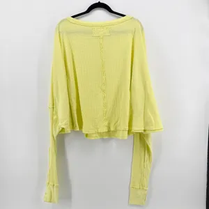 Free People Microphone Drop Lemon Grass Yellow Thermal Top Waffle‎ Knit Medium thumbnail 7