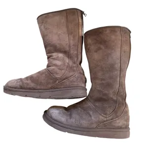 UGG Vintage Y2K Tall Knightsbridge Brown Below Knee Suede Shearling Back Zip Boots thumbnail 5