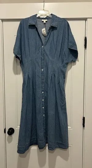 Women’s Large Midi Shirt Dress Denim Cowgirl Soft Western Prairie Modest Teacher thumbnail 1