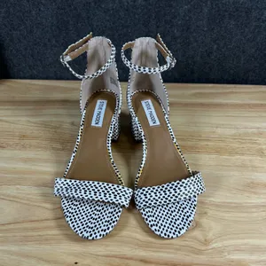 Steve Madden Irenee Polka Dot Block Heel Sandals Black White 7.5M thumbnail 2