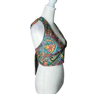 Reversible Paisley Halter Crop Top Bohemian Festival Coachella Sz S/M Silk Y2K thumbnail 7