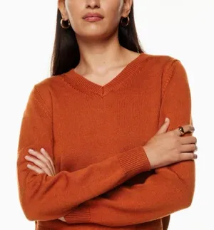 Aritzia Wilfred Free Palomino Merino Wool V Neck Sweater Orange Size Medium thumbnail 1