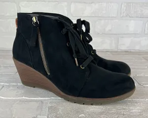 Dr Scholls Ankle Booties Womens 9 M Black Faux Suede Wedge Lace Up Zipper Nelly thumbnail 1