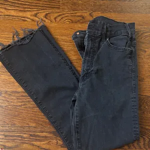 MOTHER women’s distressed black jeans “Hustler Ankle Fray” style thumbnail 1