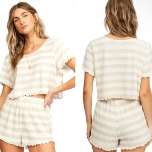 Billabong ‘Breeze By’ Neutral Striped Ruffle Top thumbnail 2
