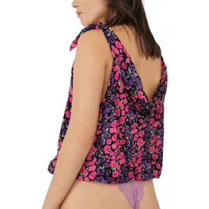 Free People Intimately Purple Floral Bare It All V-neck Tie Straps Bodysuit S thumbnail 2