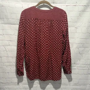 LOFT Deep Red Patterned Long Sleeve Lightweight Blouse‎ Woman’s Size Medium thumbnail 4