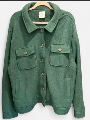 Joie Wool Blend Olive Green Chore Coat Large Oversized Scandi Workwear Jacket thumbnail 4