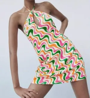 Satin Effect Print Dress thumbnail 1
