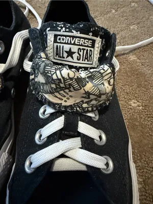 Converse Women’s Black & White Low Top Sneakers with Patterned Tongue thumbnail 4