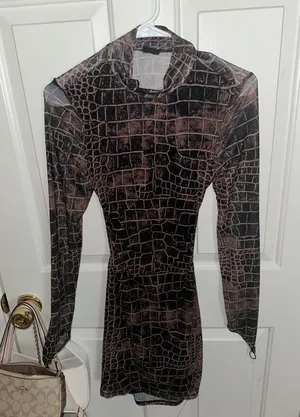 Printed Cutout Dress Brown Size M thumbnail 1