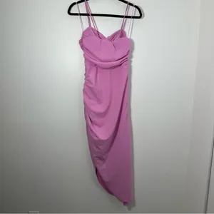 Abercrombie & Fitch Lilac Pink Asymmetrical Ruched Cut Out Midi Dress Size S thumbnail 4