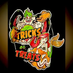 Disney Black Ursula & Ariel Trick or Treat T-Shirt Colorful Halloween Design thumbnail 2
