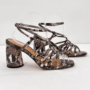Sam Edelman Daffodil Taupe Snakeprint Ankle Wrap Block Heel Strappy Sandals Sz 9 thumbnail 2