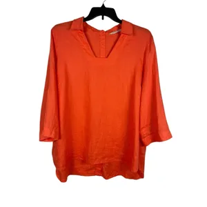 Soft Surroundings 1X Coral Orange 100% Linen Tunic Top Relaxed Back Buttons thumbnail 2