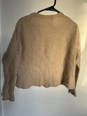 Reformation Recycle Cashmere Cardigan Women Size S, V Neck Beige Cable Cropped thumbnail 9