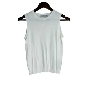 Zara Ribbed Hem Soft Knit Sleeveless Crew Neck Stretch Tank Top Small White thumbnail 12